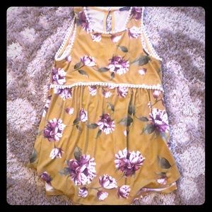 White Birch Mustard Floral Sleeveless Top